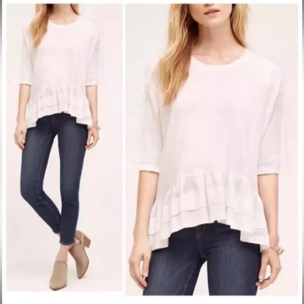 Anthropologie Akemi + Kin Anthro Ruffle Tiered Tunic Cotton T Shirt Medium